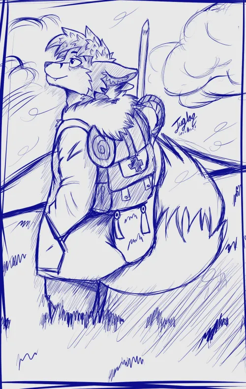 Thumbnail Inktober Day 1: Backpack Sketch by JugloqWasHere in Furry Art