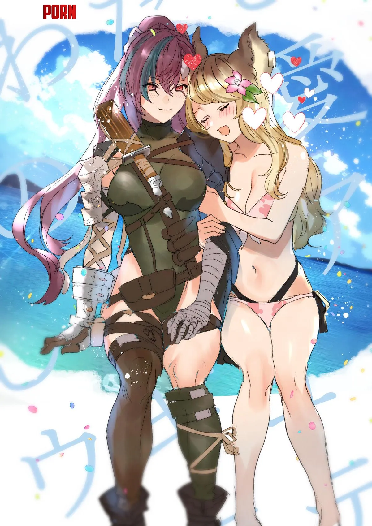 Meg and Mari being lovey dovey Granblue Fantasy by SlientLittleJohnson
