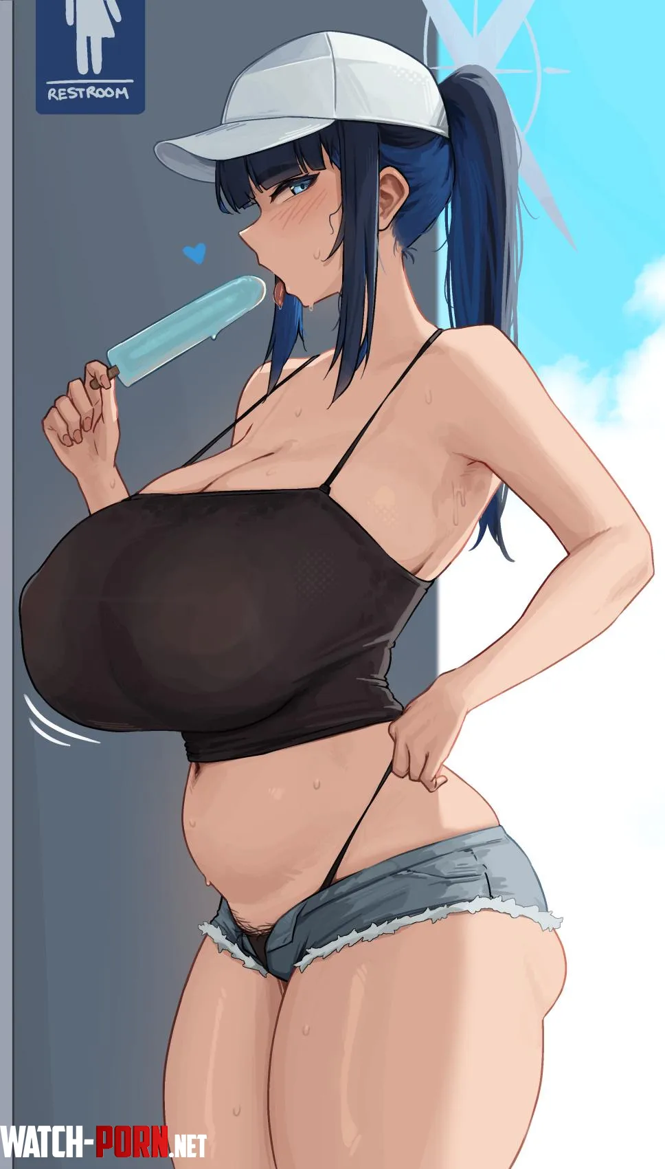 Saori eating a delicious popsicle roresu Blue Archive by llamanatee