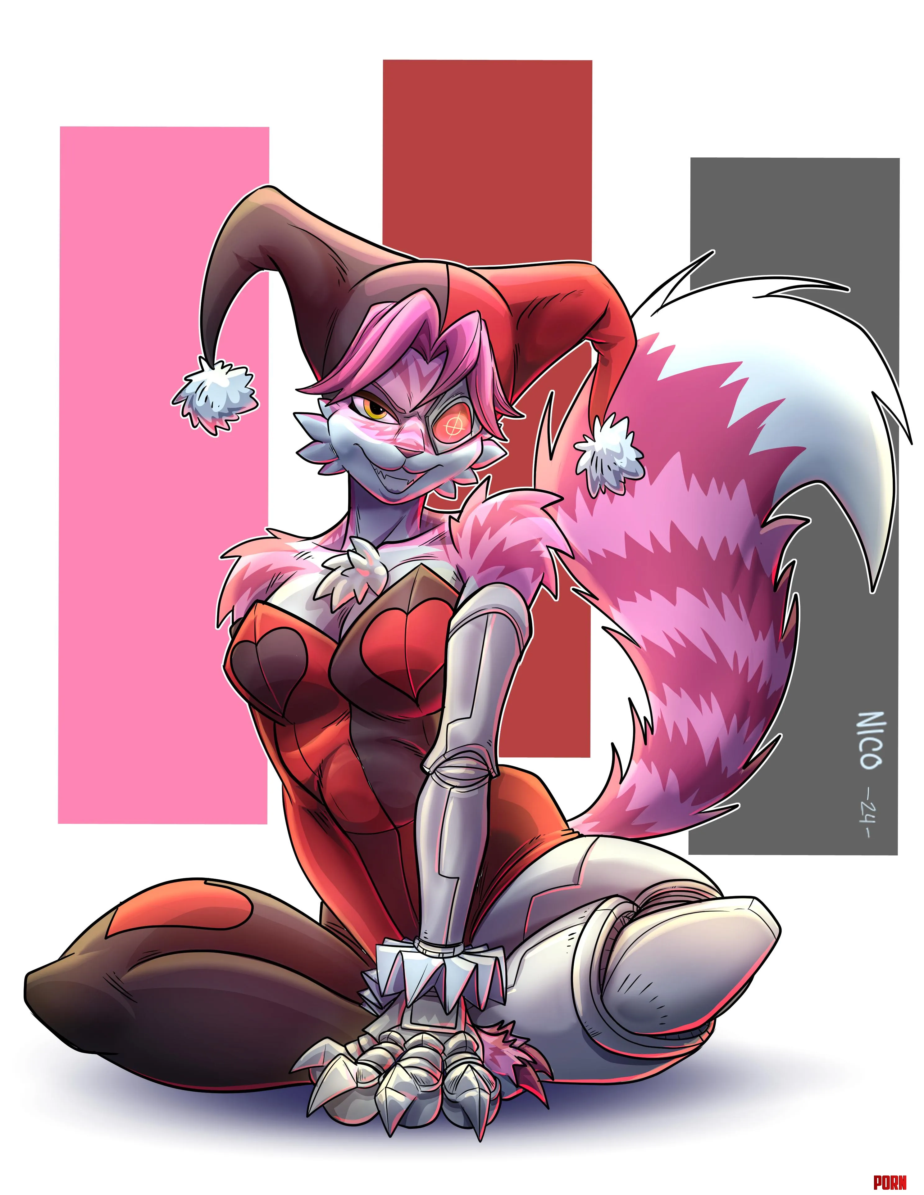 Cybernetic Jester Cat by Lopsided-Card4850