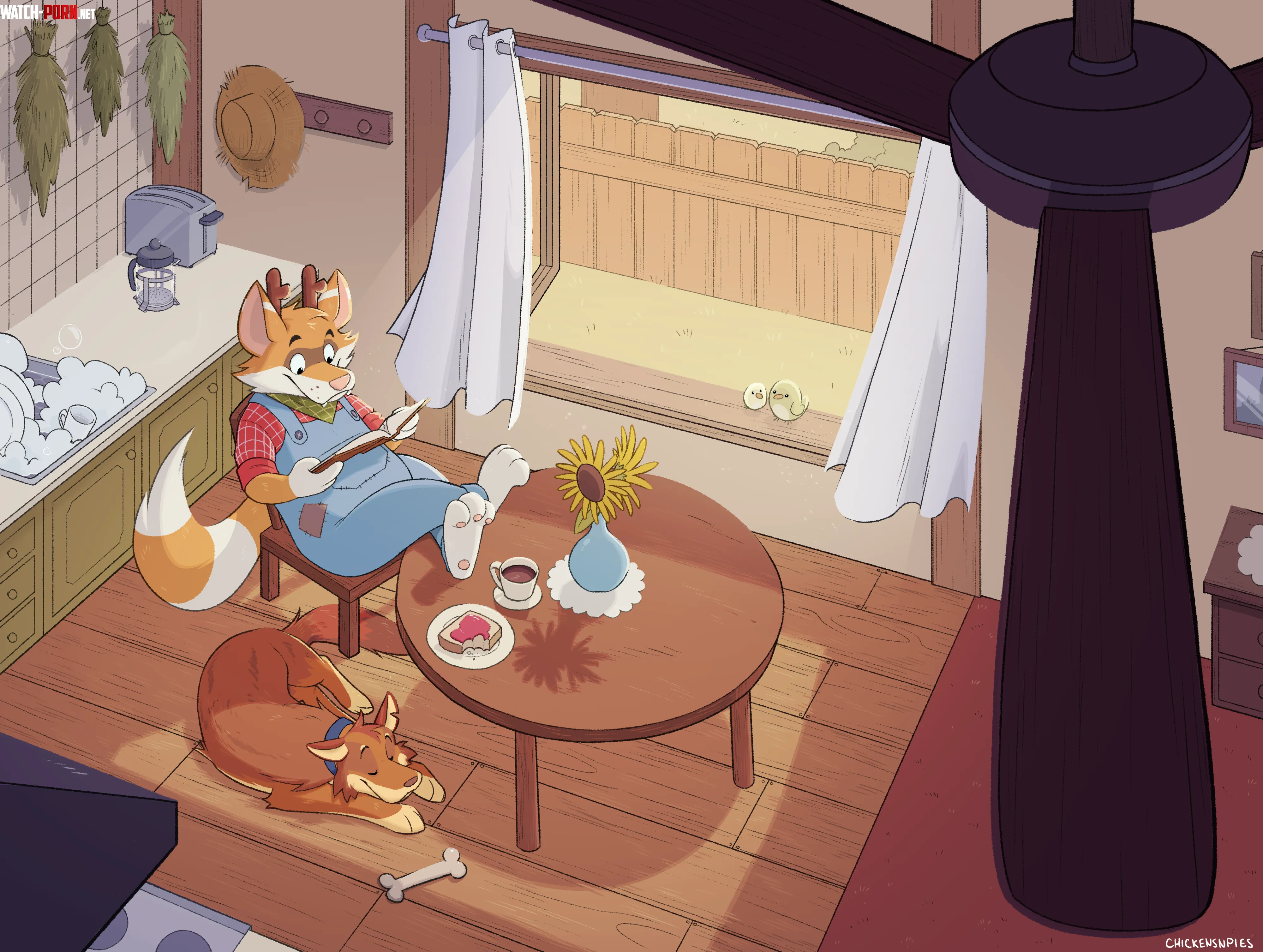 Cozy morning art by me chickensnpies1 on twitter by chimigni