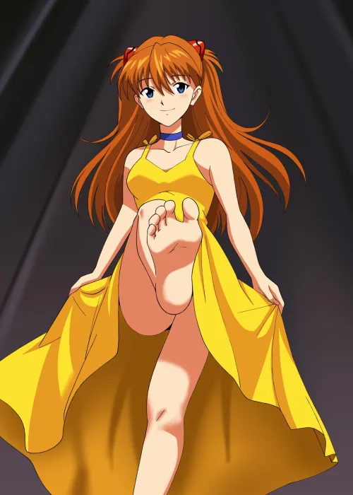Thumbnail Barefoot in Asuka Yellow Dress: Rule34feet by apricotsmile