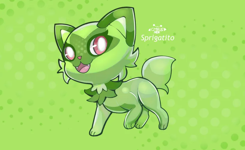 Thumbnail Spontaneous Sprigatito Drawing: Furry Art by Citrusnek