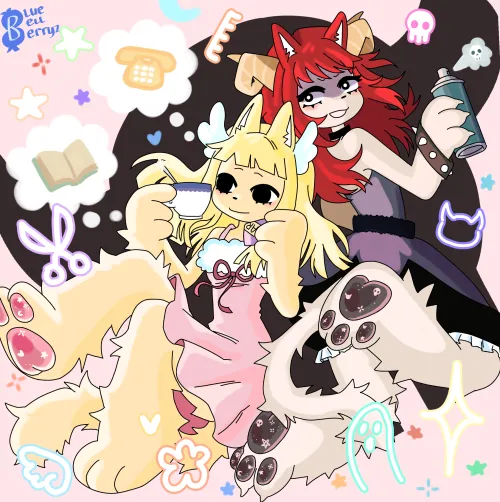 Thumbnail Devilish Haircut Girls as Kitties by combustedburger: Whimsical Furry Design