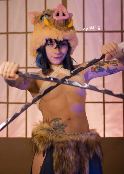 Thumbnail RagMig Embodies Inosuke from Demon Slayer in Striking Cosplay | cosplaygirls