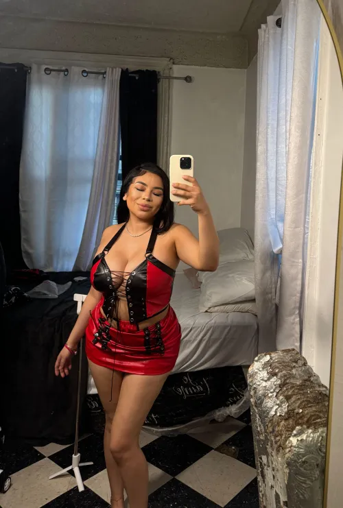 Thumbnail Red Leather Talk: No Filter Needed in Mirror Selfie by Maggiebossx