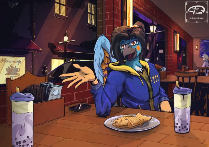 Thumbnail Autumn Night at Boba Shop: Cozy Furry Art by FauxFowl