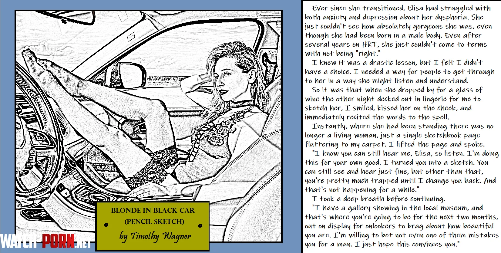 New caption Blonde in Black Car magicaltransformation illustrationtf flattening romantic stuck caption drawingtf transgirl amberhuntwrites sweet inanimatetransformation trans  by AskedForTheMid0129