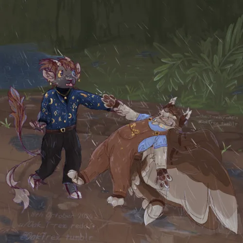 Thumbnail Enjoying the Rain in Furry Art by Oak_T-rex