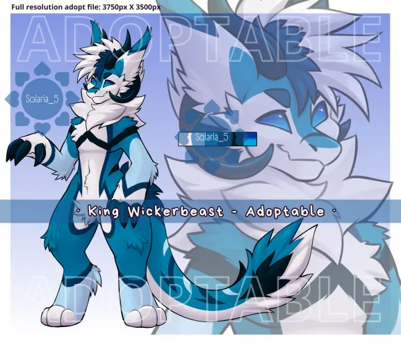 Thumbnail Blue King Wickerbeast Adoptable: Art and Info Share by Solaria_5 in the Furry Community