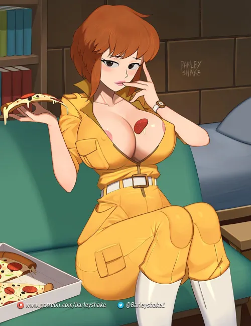 Thumbnail April O'Neil Eating Pizza in TEENAGE MUTANT HERO TURTLES - Rule34