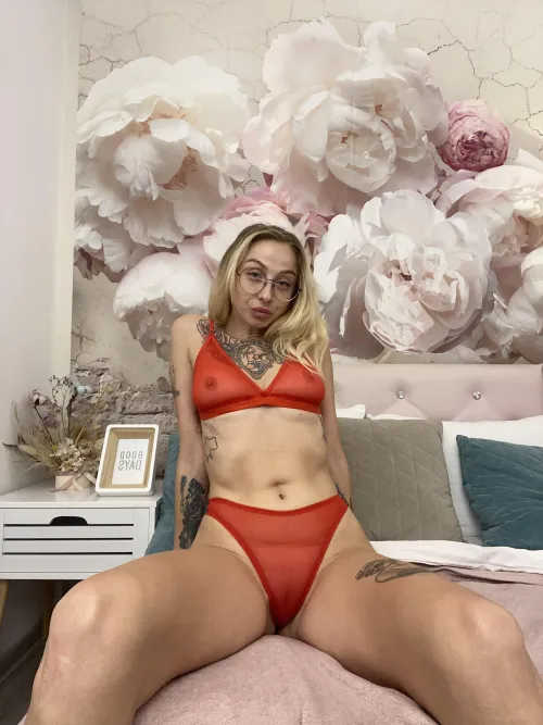 Thumbnail Blonde Bombshell: Captivating in Red Lingerie by EmeryFinley