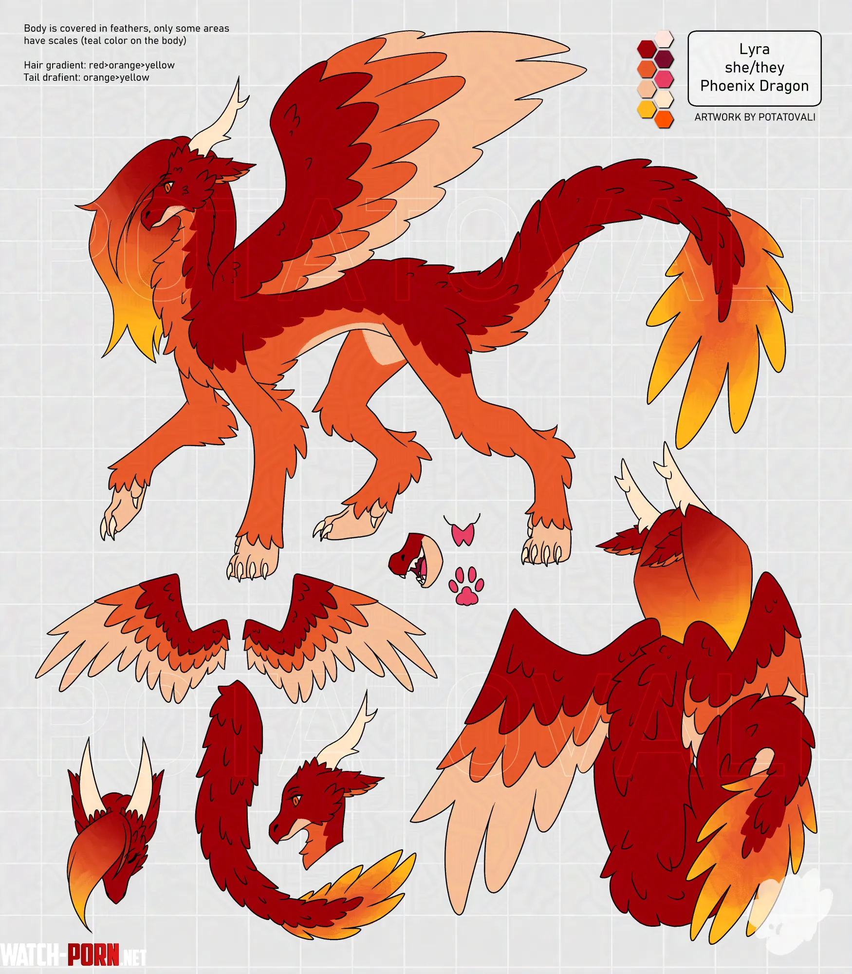 Gift commission for Lyra dragon ref sheet Art by me by Potatovali