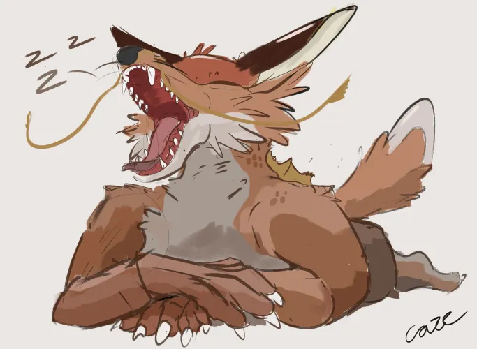 Thumbnail Cozy Up with Sleepy Fox Dragon Art by Caze_The_Fox - Perfect for Nap Time