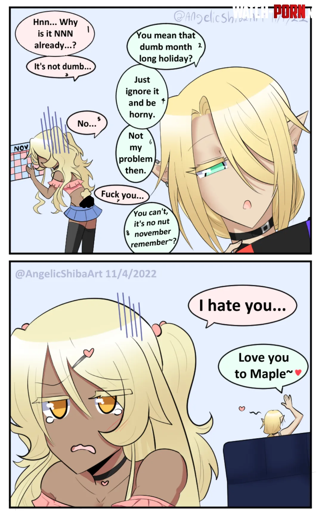 Ive been to tired to draw anything So have NNN Maple comic from 2022 by Angelicshiba