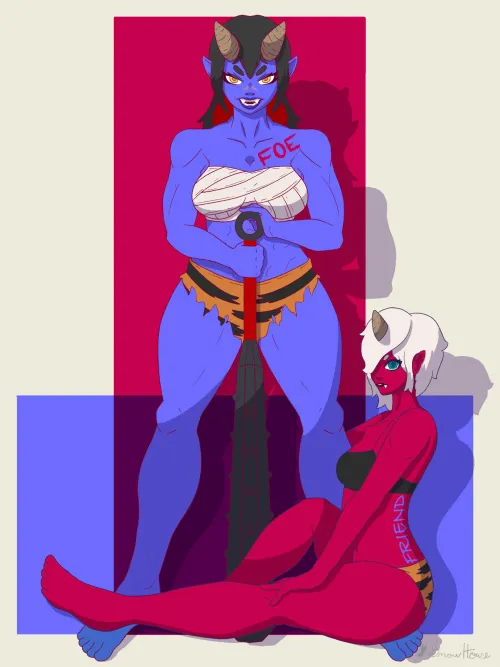 Thumbnail Red versus Blue Oni: A Comparison | MonsterGirl Category