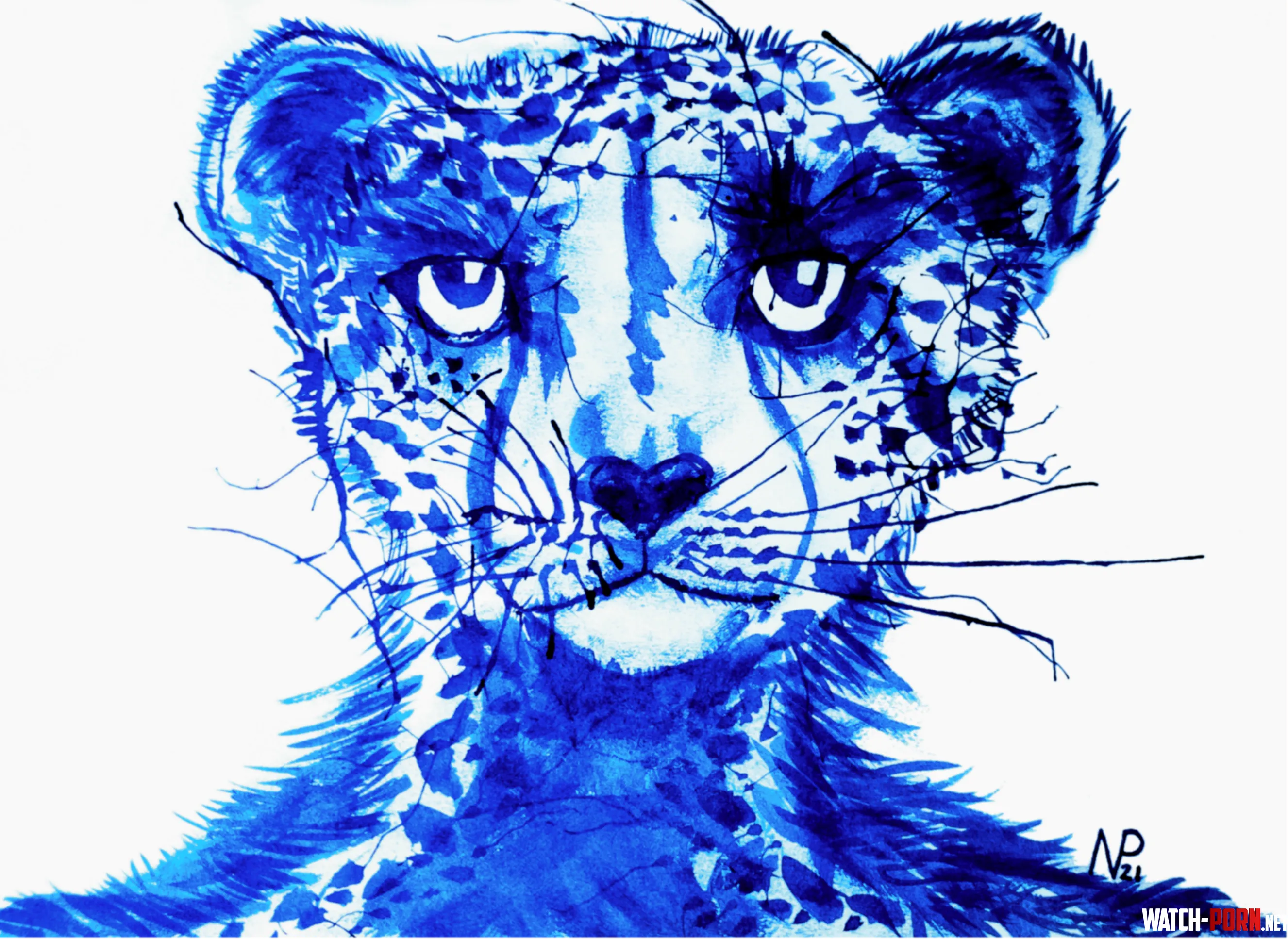 Blue Ink Cheetah Art by me  by DarkAvenger34