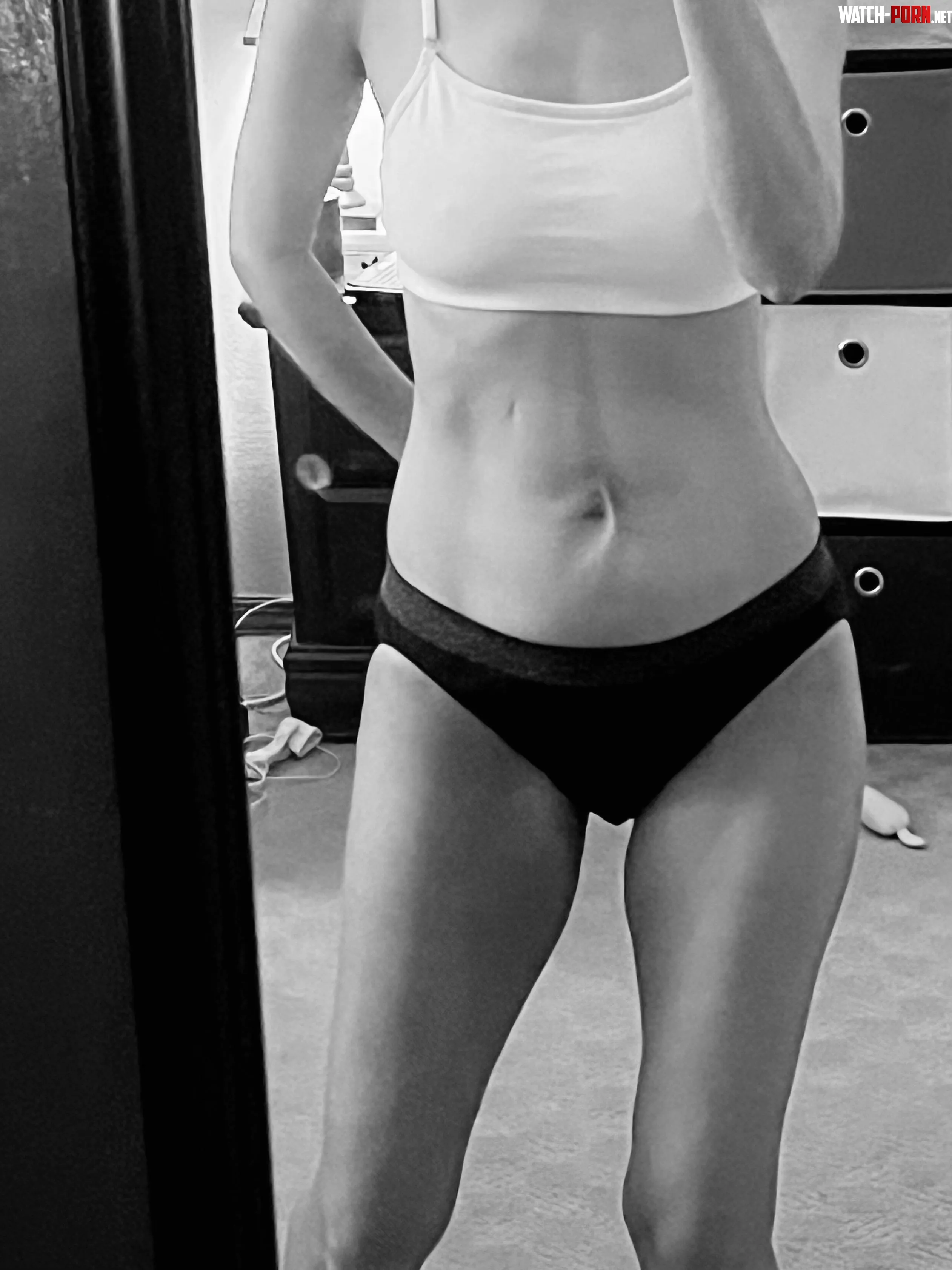 Granny panties and sports bra not sexy but artsy in black and white by Milehighcatmom