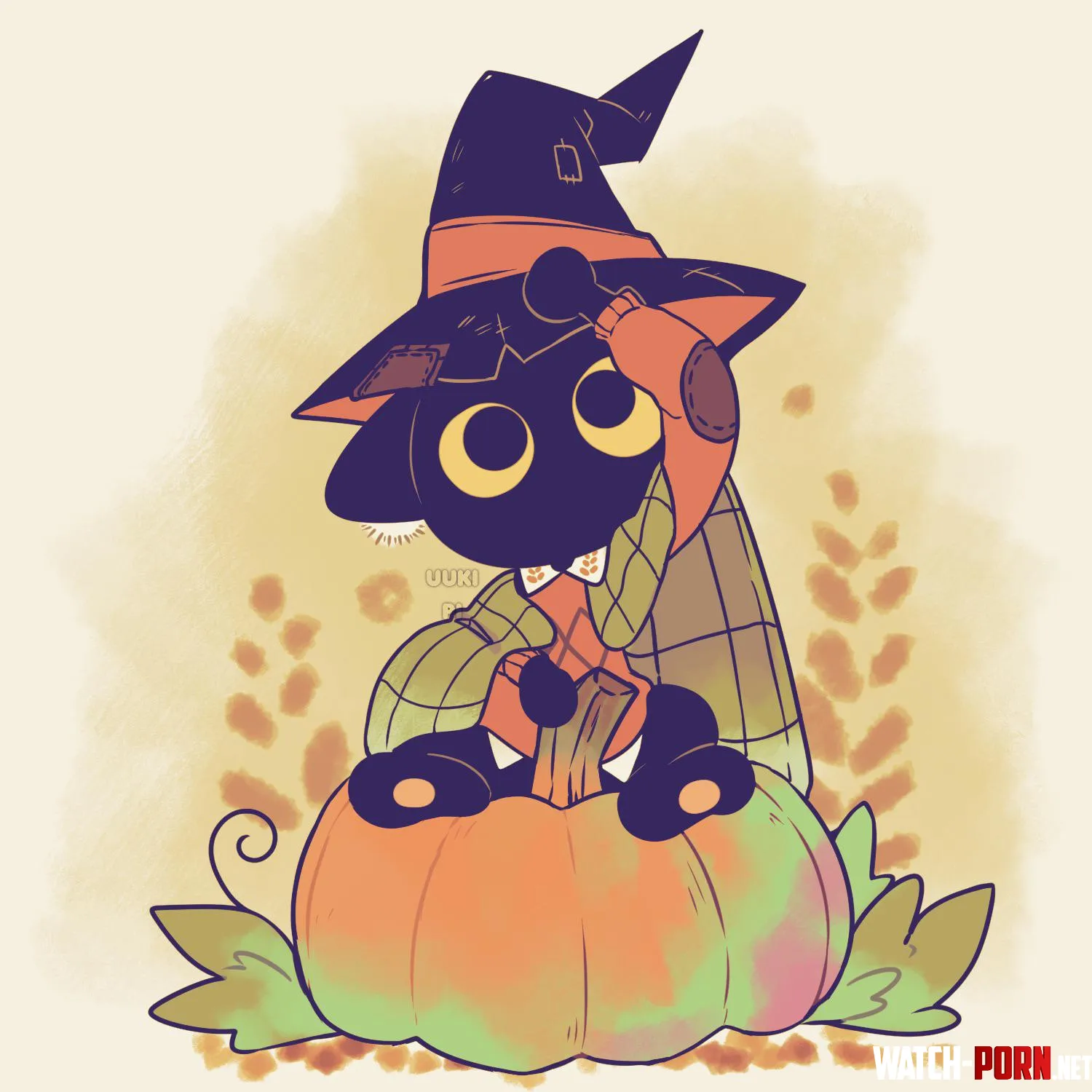 Autumn kitty found a pumpkin he wants to take home art by me by Uukipi