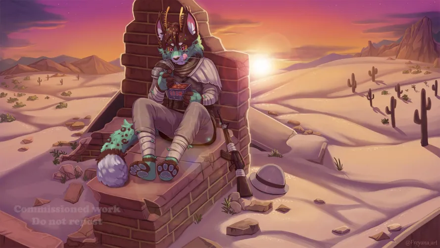 Thumbnail Desert Respite: Furry Art by Freyana_Art
