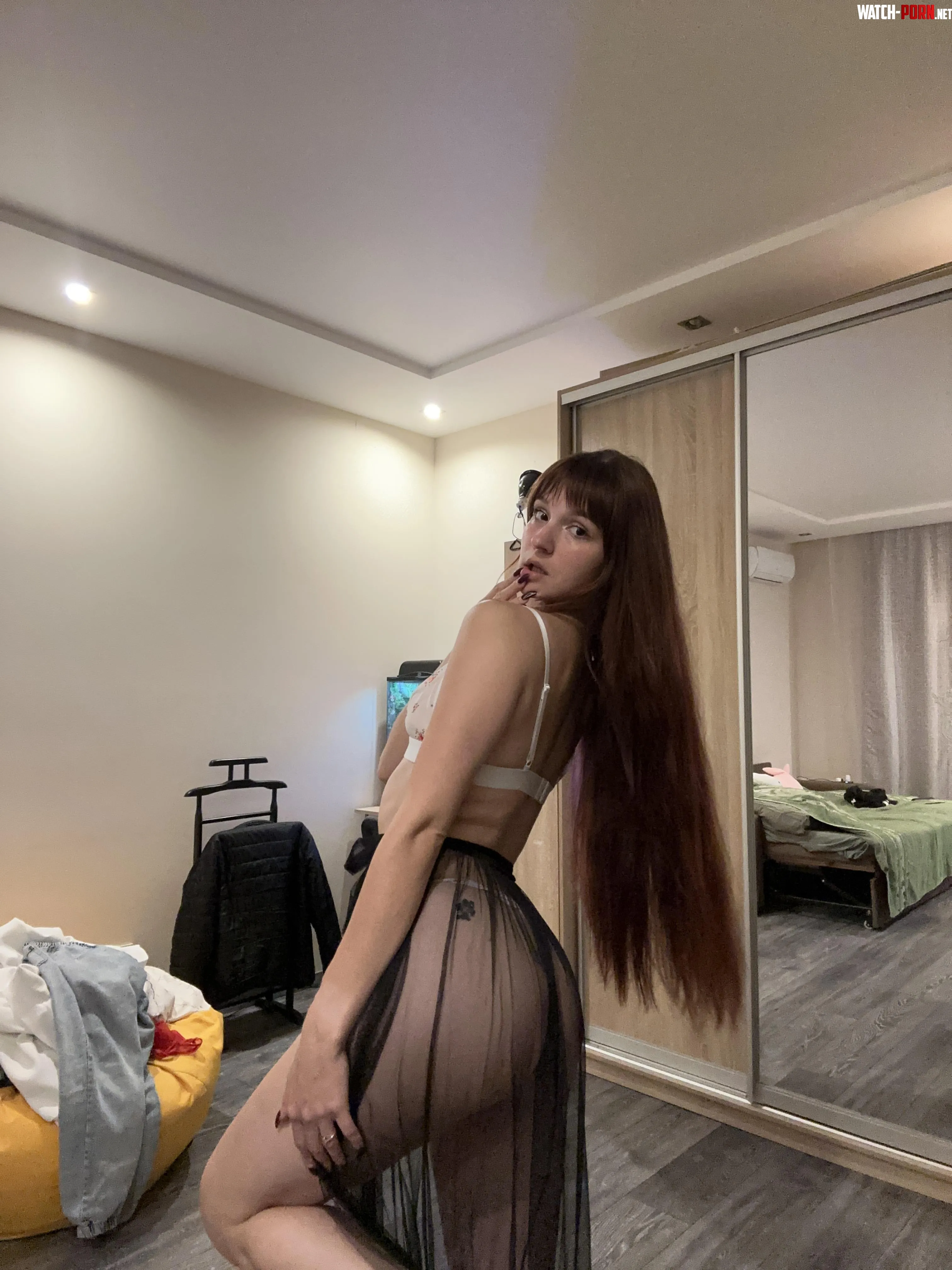 Im trying on a transparent skirt for you by miammur