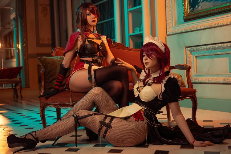 Thumbnail Magical Cosplay: 'Maid Beidou and Maid Rosaria from Genshin Impact by Anastasia Komori and Visagefox' by Anastasia_komori
