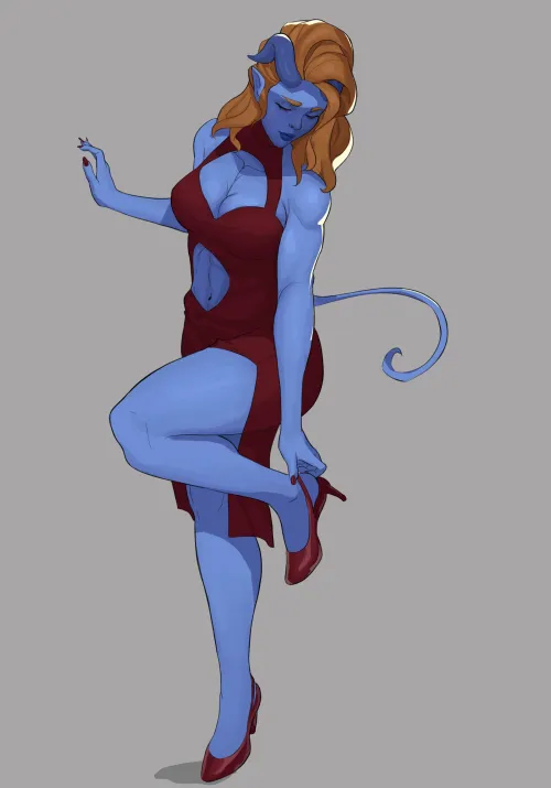 Thumbnail Blue Succubus Artwork by benkyoudraws for fitdrawngirls