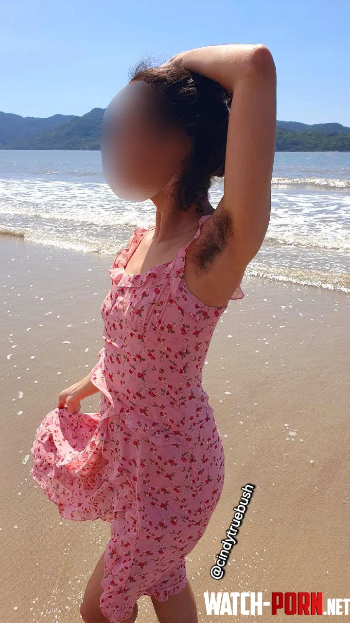 Enjoying the beach with my hairy pits and favourite dress  by Cindytruebush