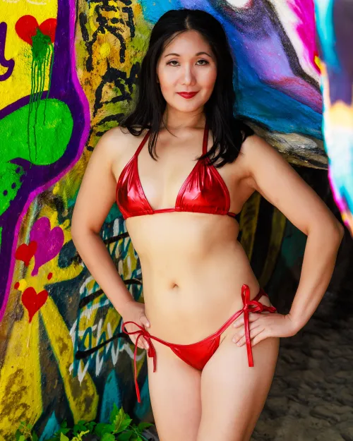Thumbnail Stunning Red Metallic Bikini and Graffiti - A Fashion Must-Have | nwglamourguy