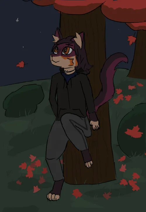 Thumbnail FamMiner's Pose: Leaning Against a Tree in Furry Style