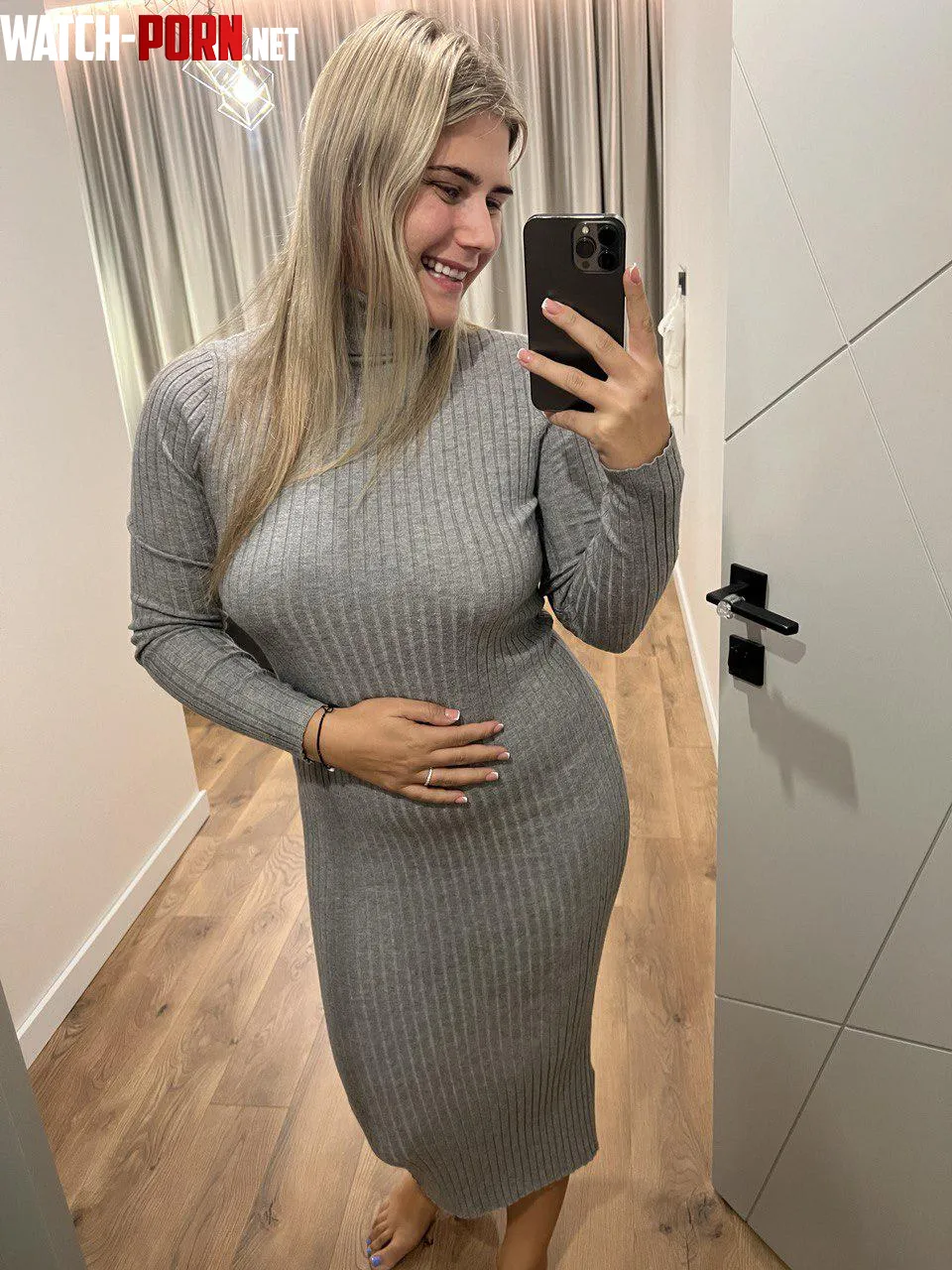 am I too sexy wearing my tight gray dress and with a cute smile by SimilarRecovers