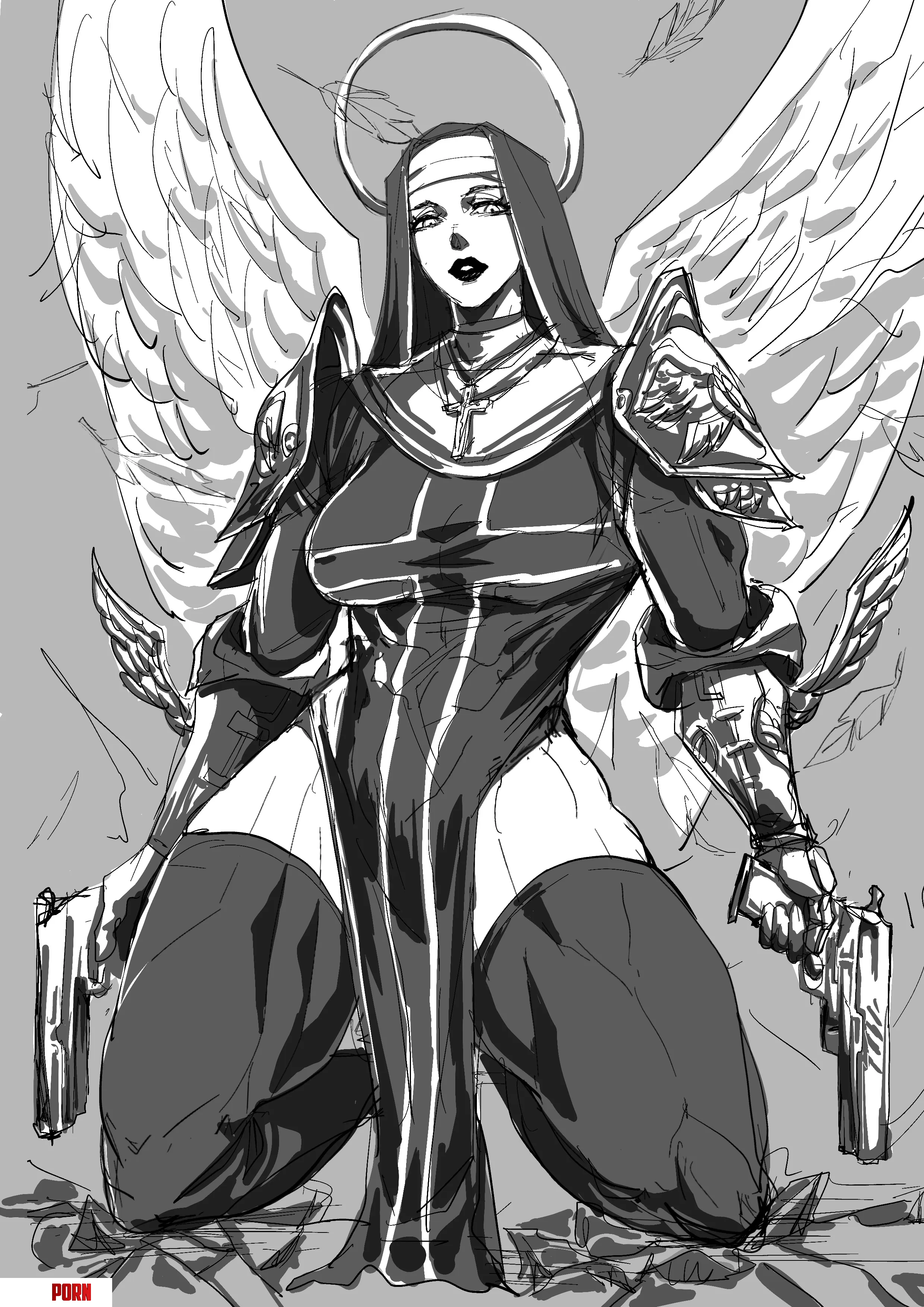 Battle nun sketch 1509Virgoart by TheTMoneyMan