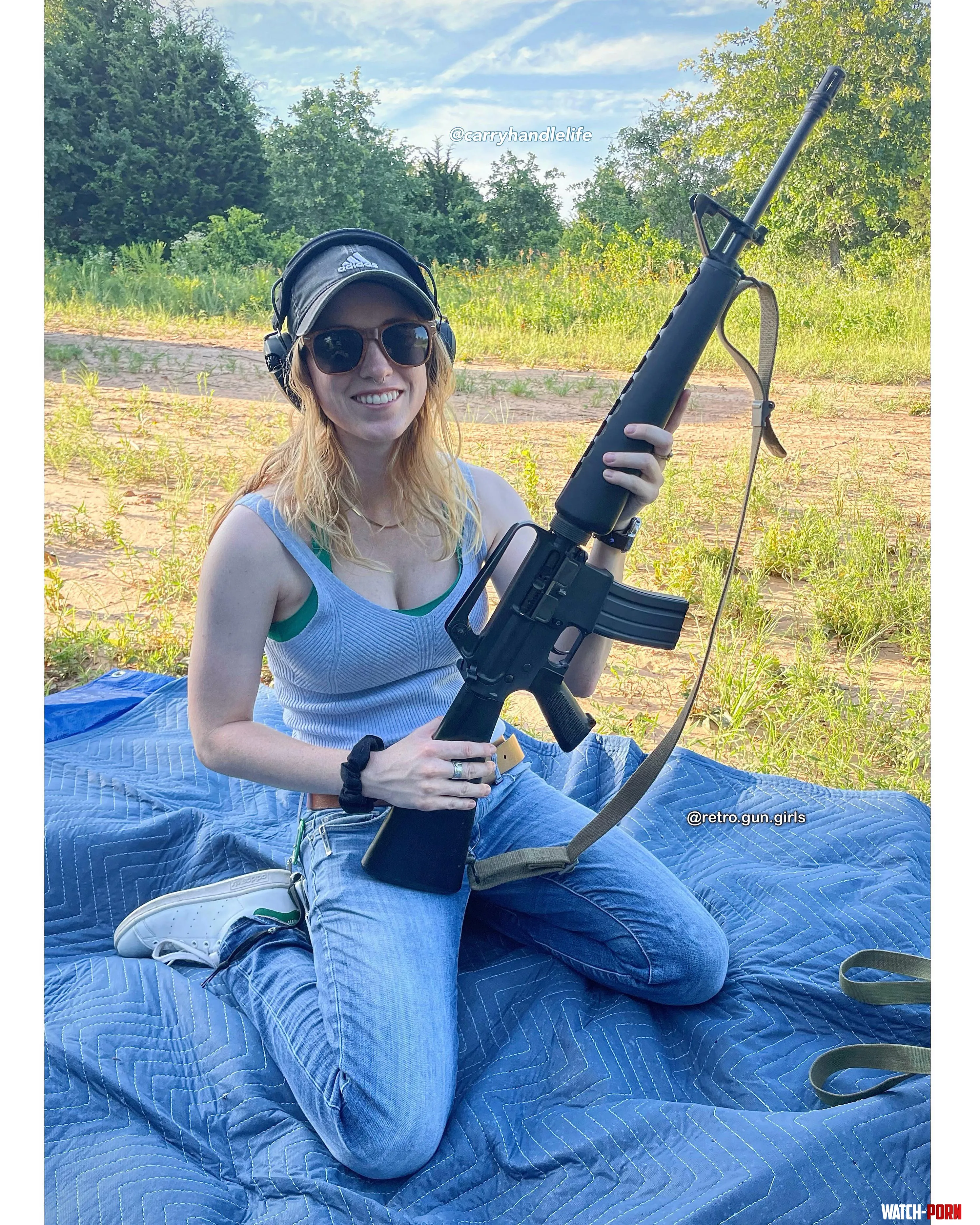 Blonde w Colt Sporter AR15 by RetroGunGirls