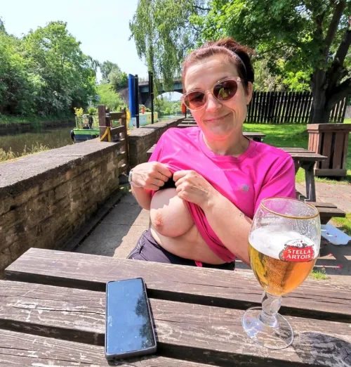 Thumbnail FlashingGirls: Ok_Sample9234's Cheeky Beer Garden Flashing Moment