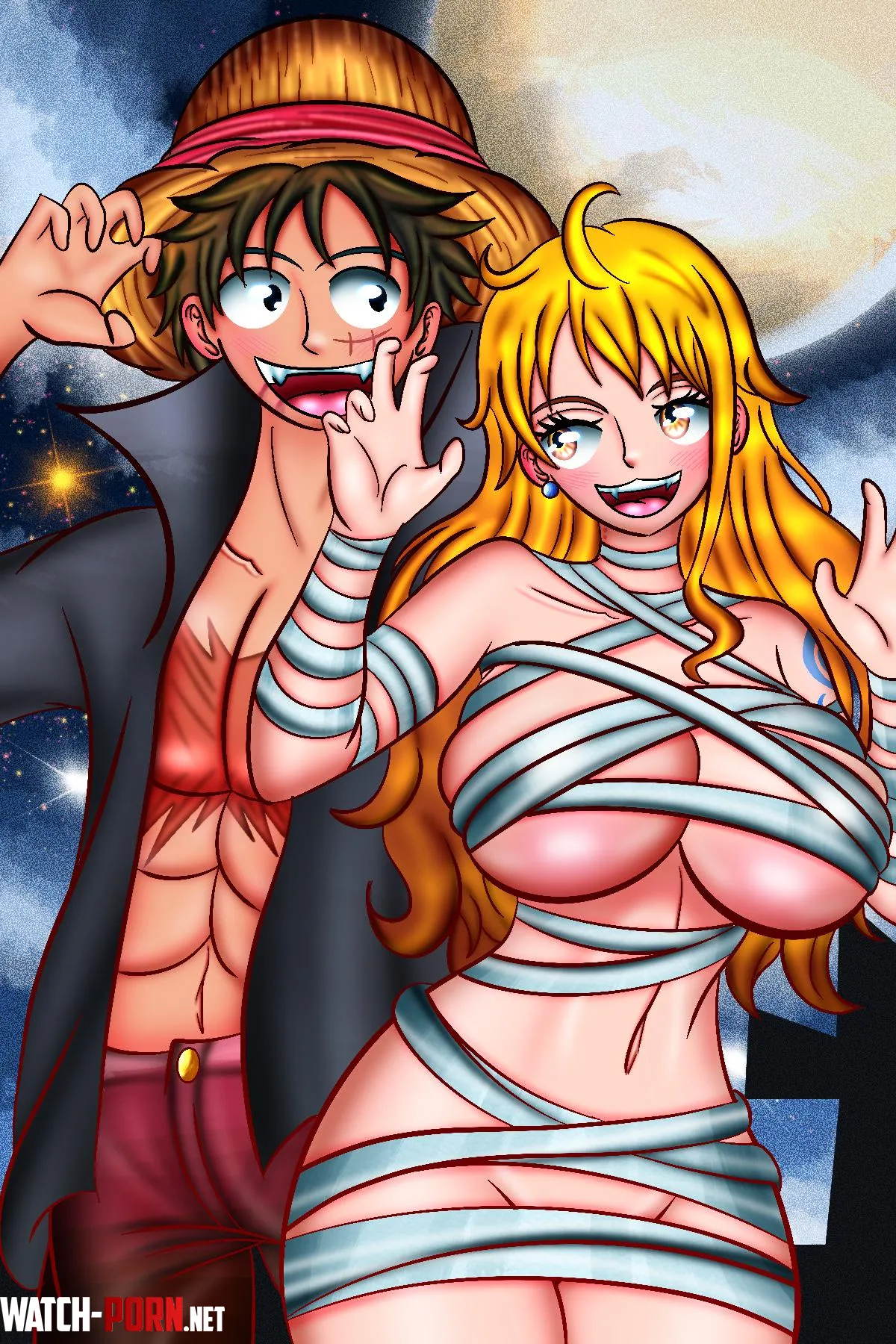 Luffy and Nami celebrating a late Halloween Flores by Natural_Law4929