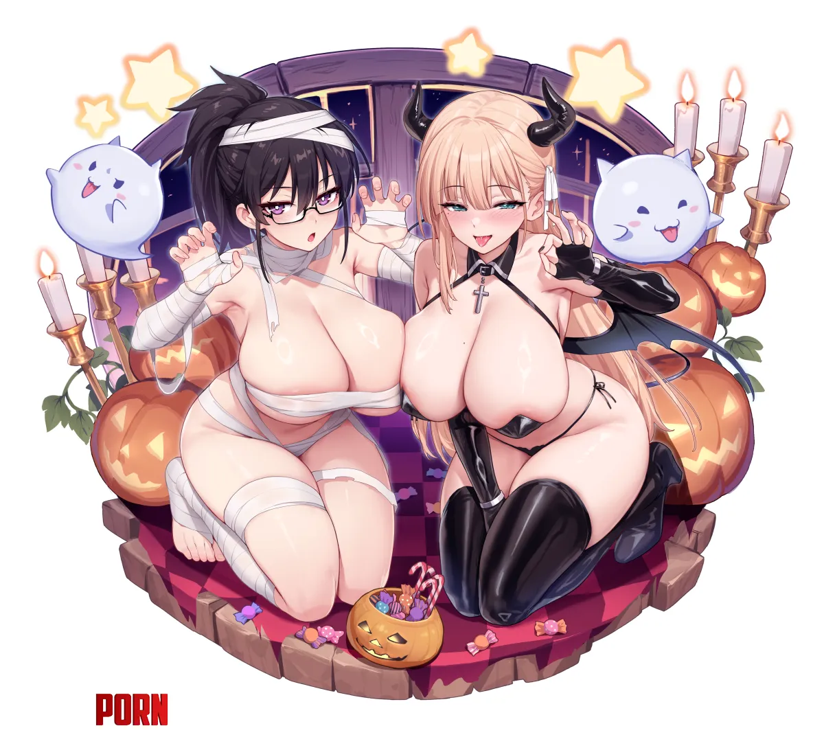 Halloween Ritsuko and Ayano TRY Artists OCs by llamanatee