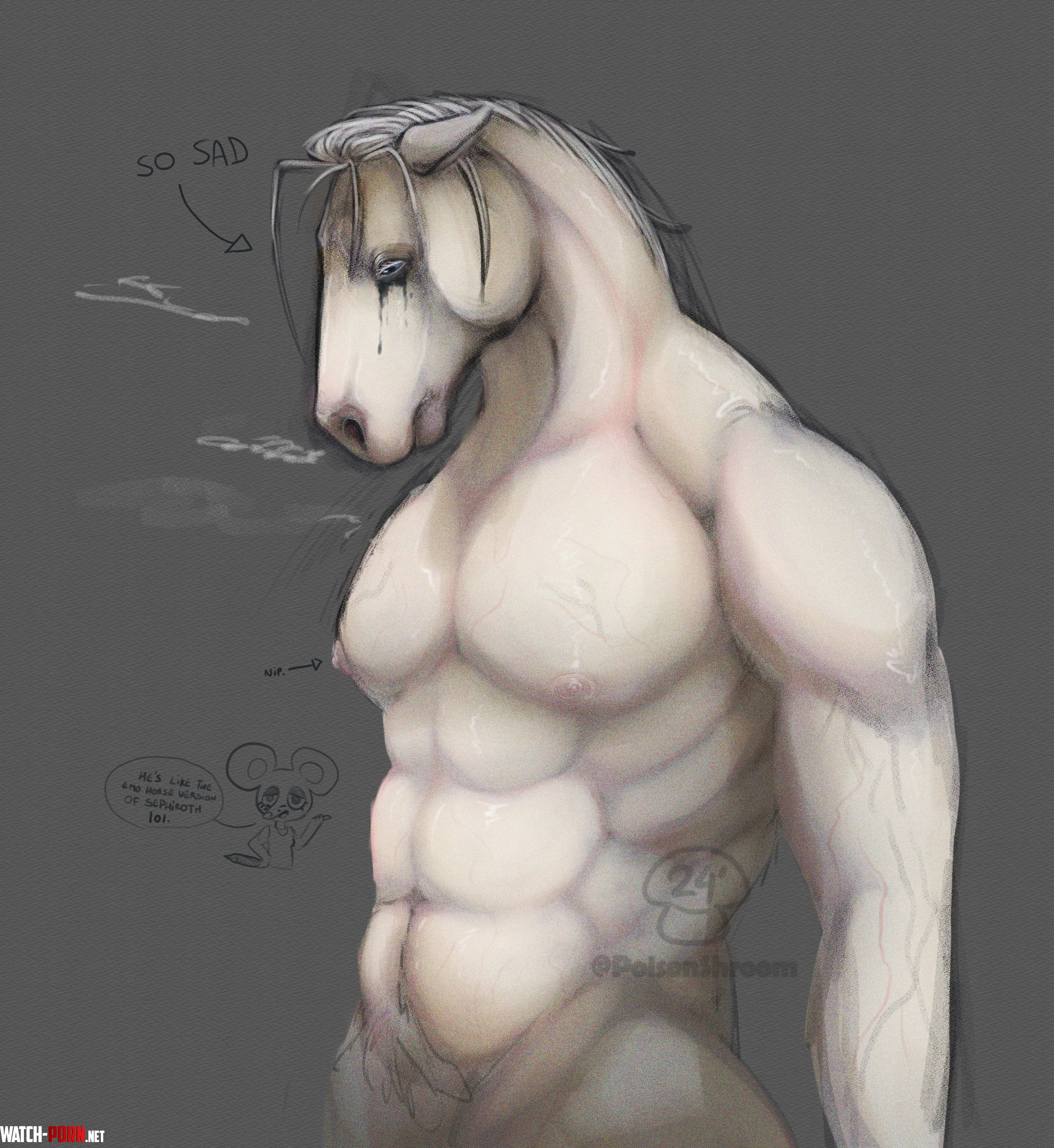 Sketch of an emo horse that looks a lot like sephiroth  by QueridaFlorcita