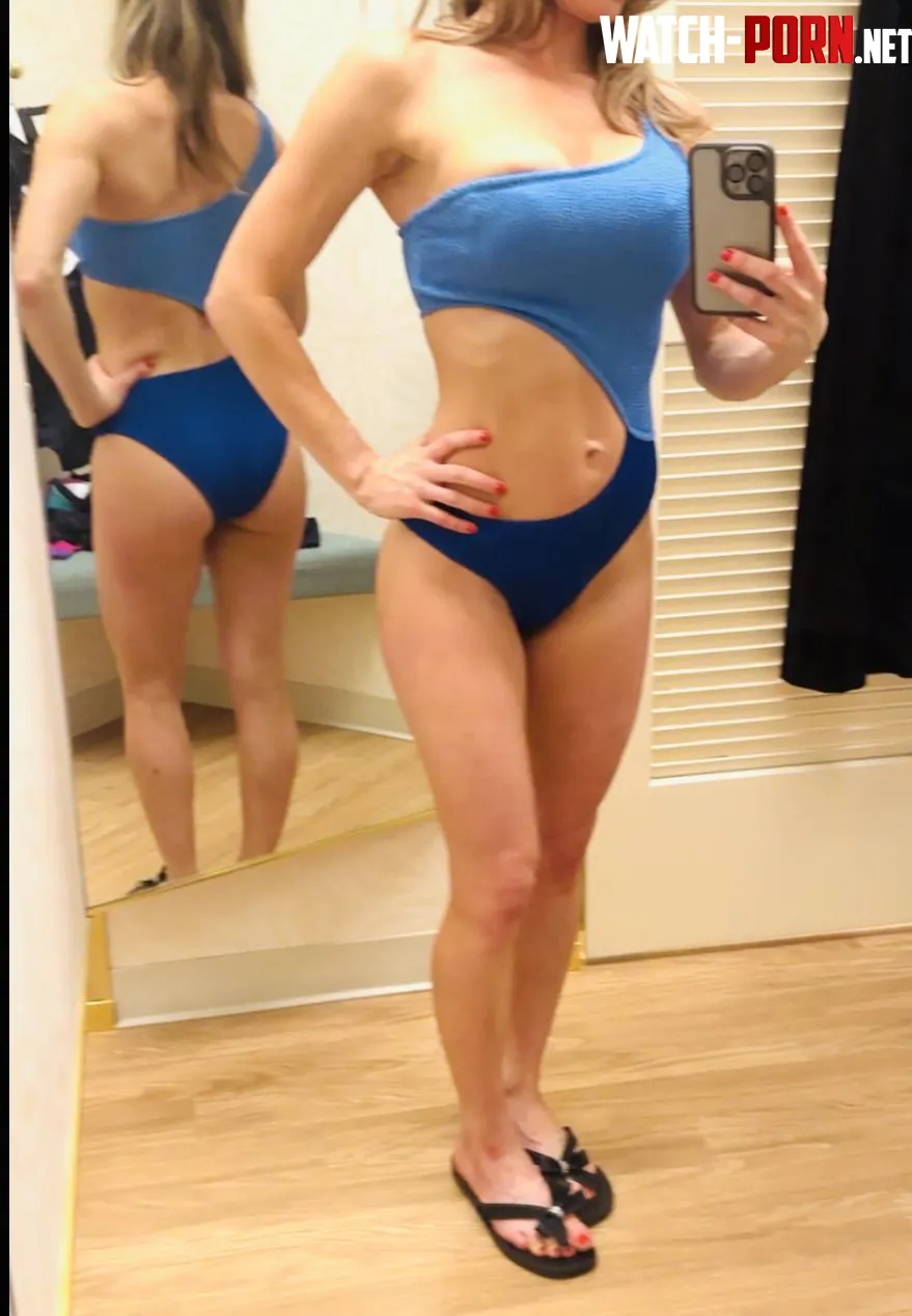 This blue one piece may be too revealing for a mom F 45 by FitMilfSam