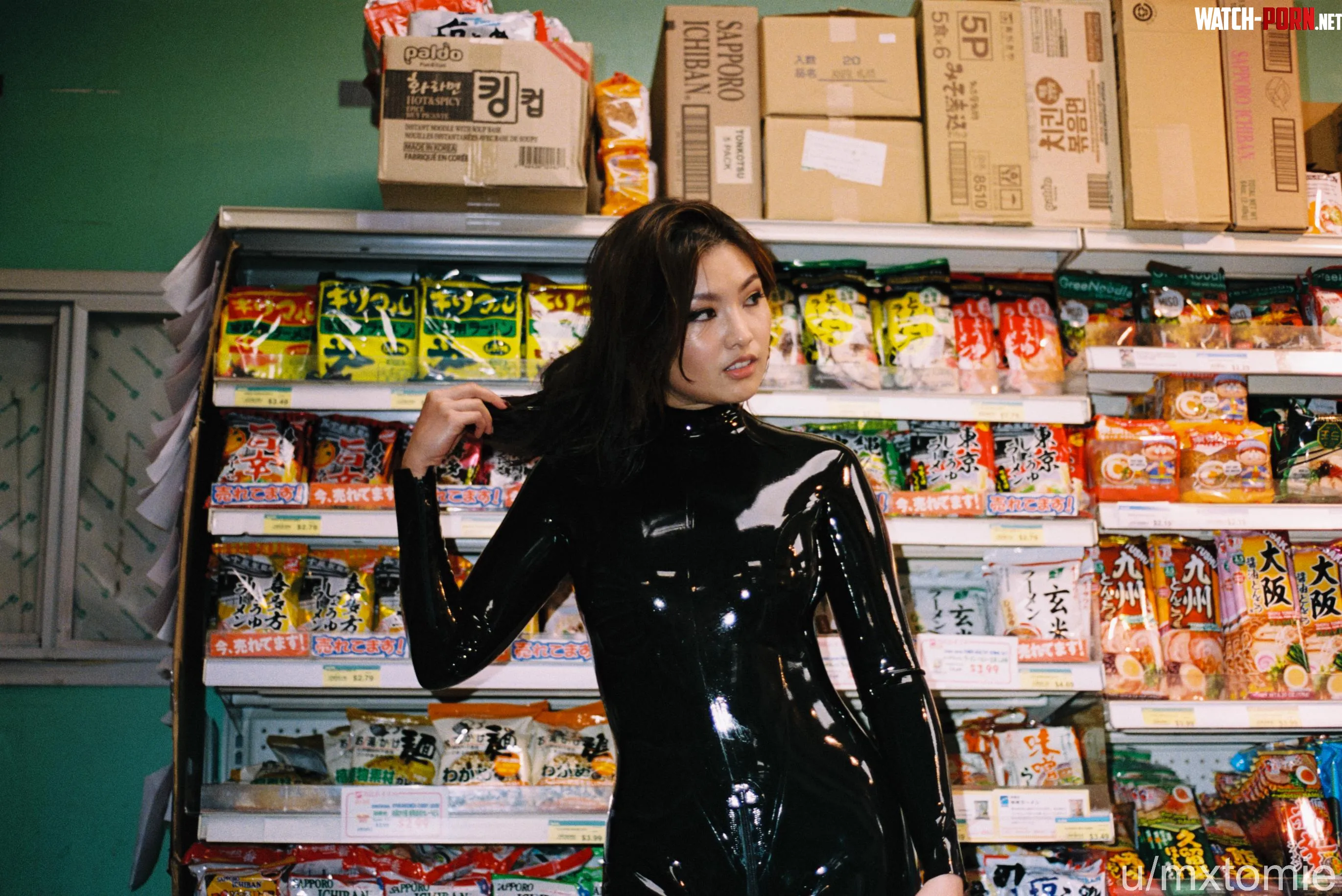 I am a snack in this latex catsuit by mxtomie