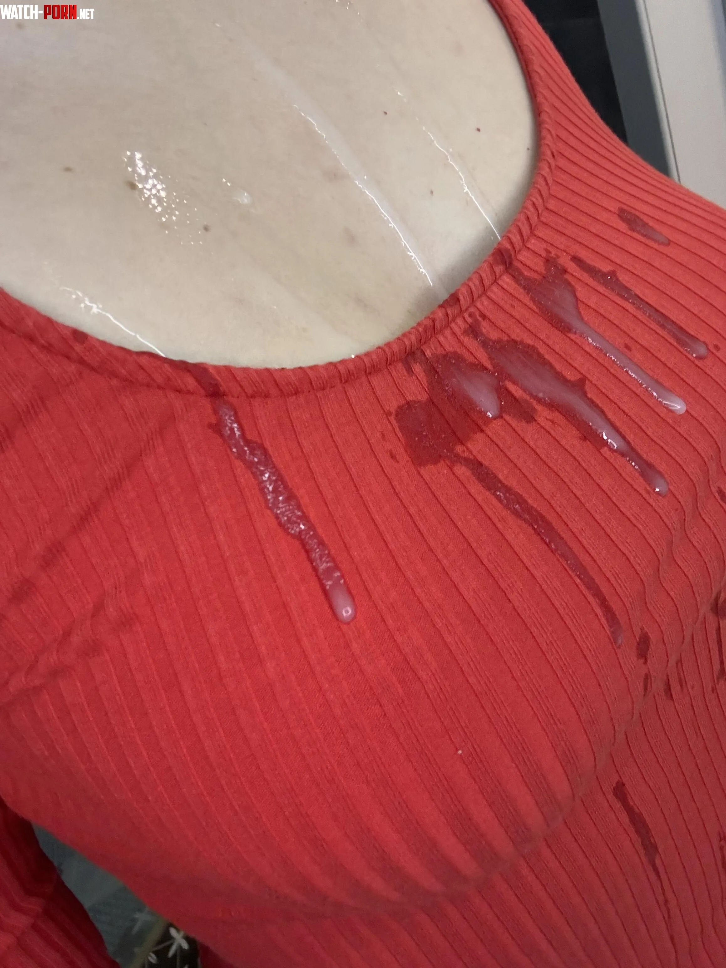 Some cum got under my clothes on my tits by Enincha