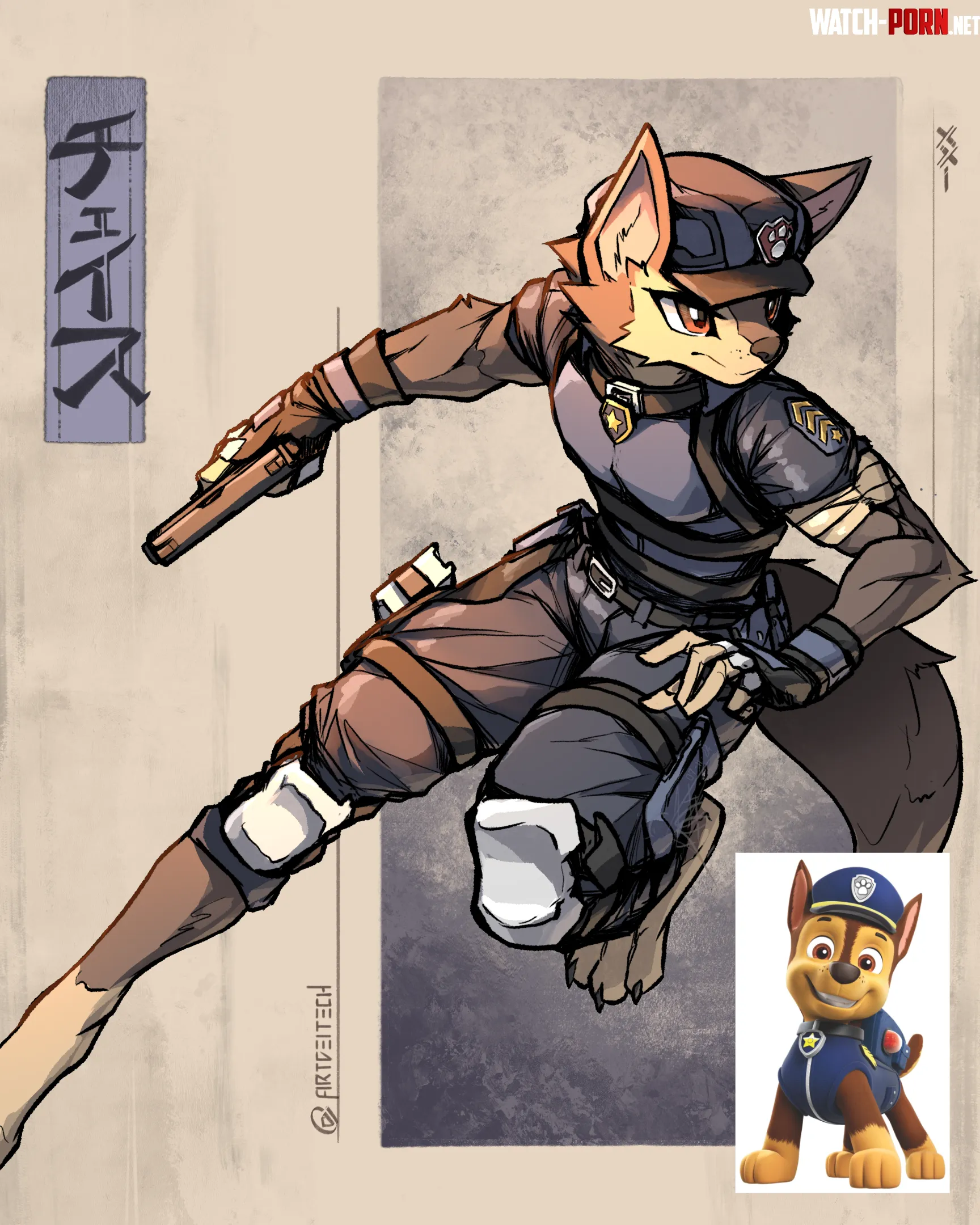 OC Chase from Paw Patrol drawn by me by Art_Dei_Tech