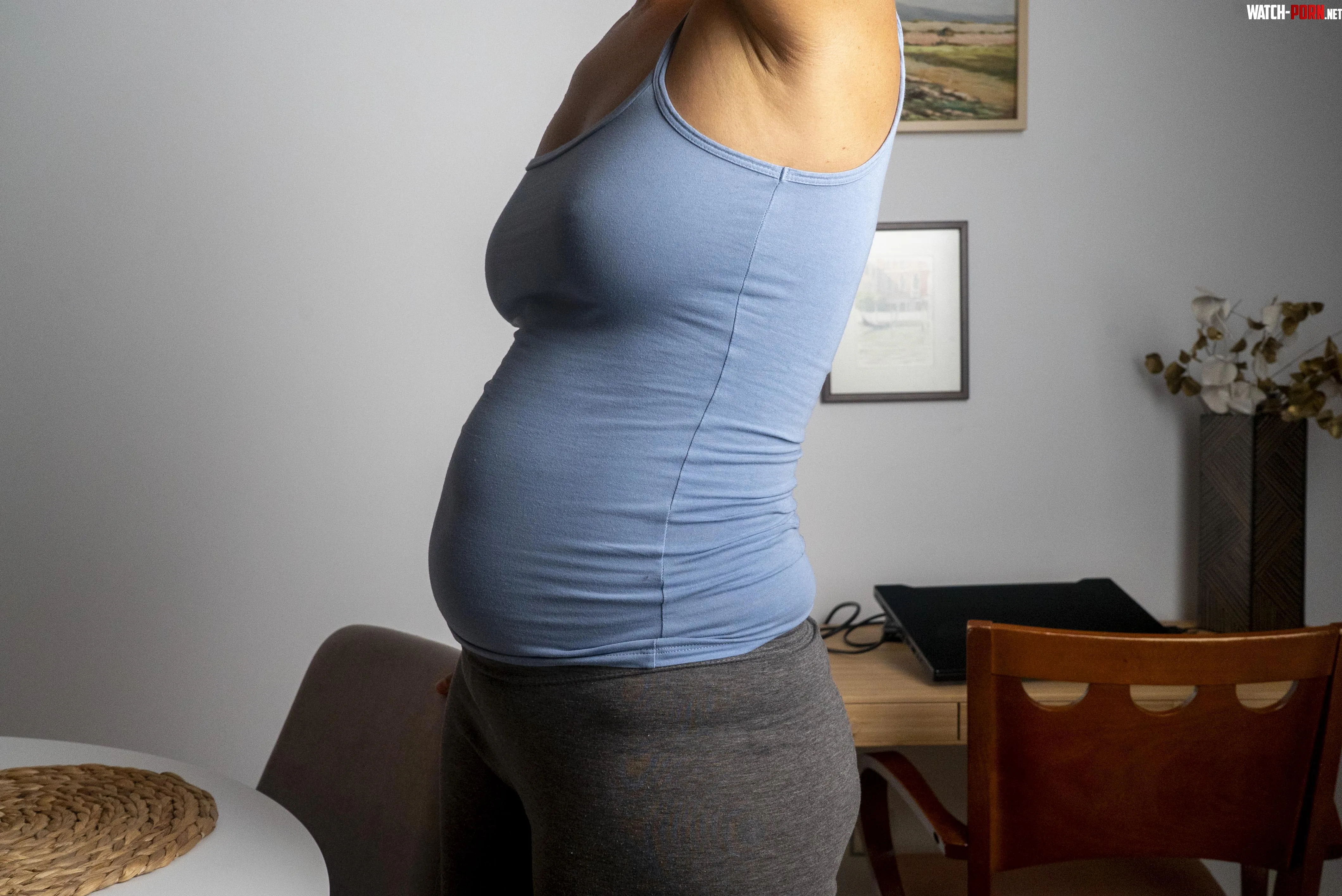 Leggings and shirt and stuffed Pushing myself to stretch that belly by Aliceshaw2242