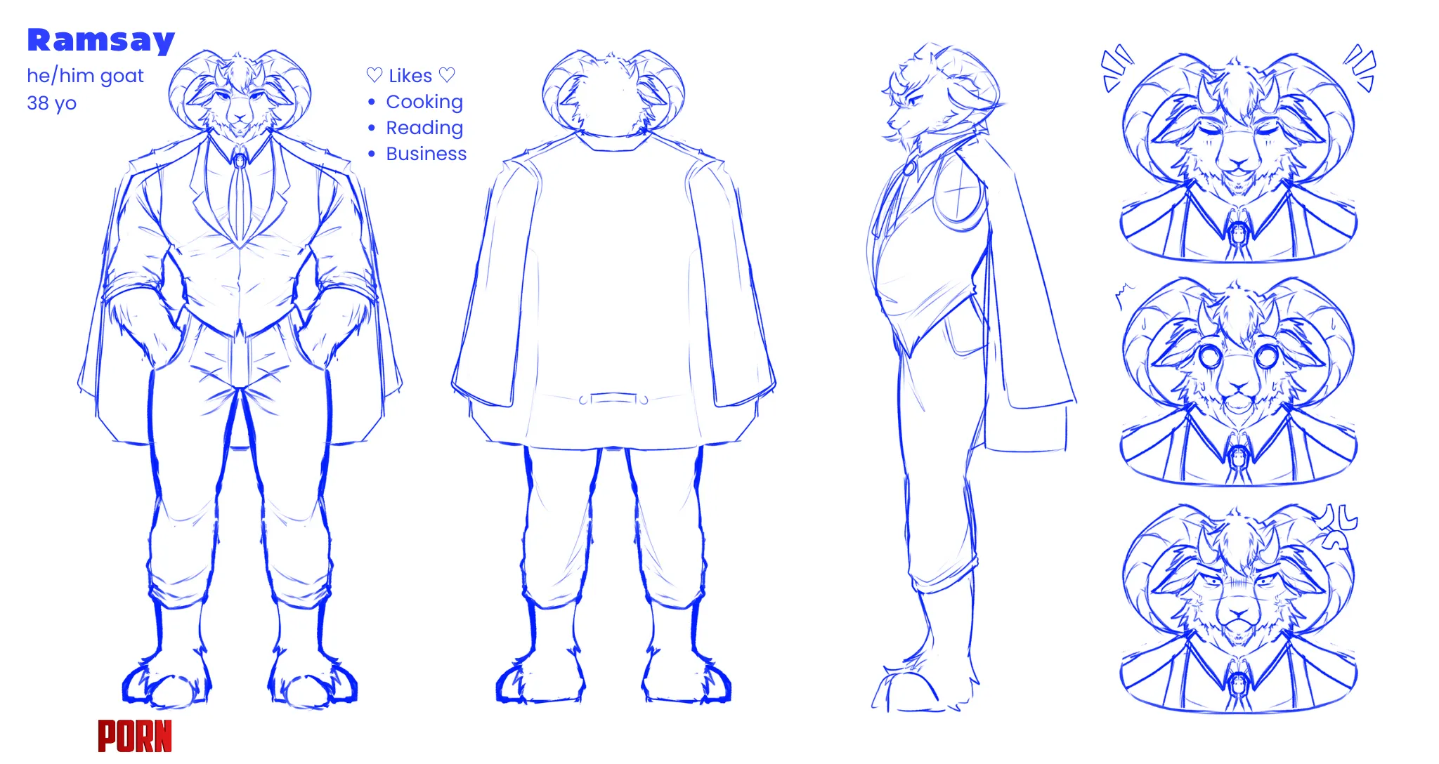 Character Sheet WIP of my OC Ramsay  by Pasifika__