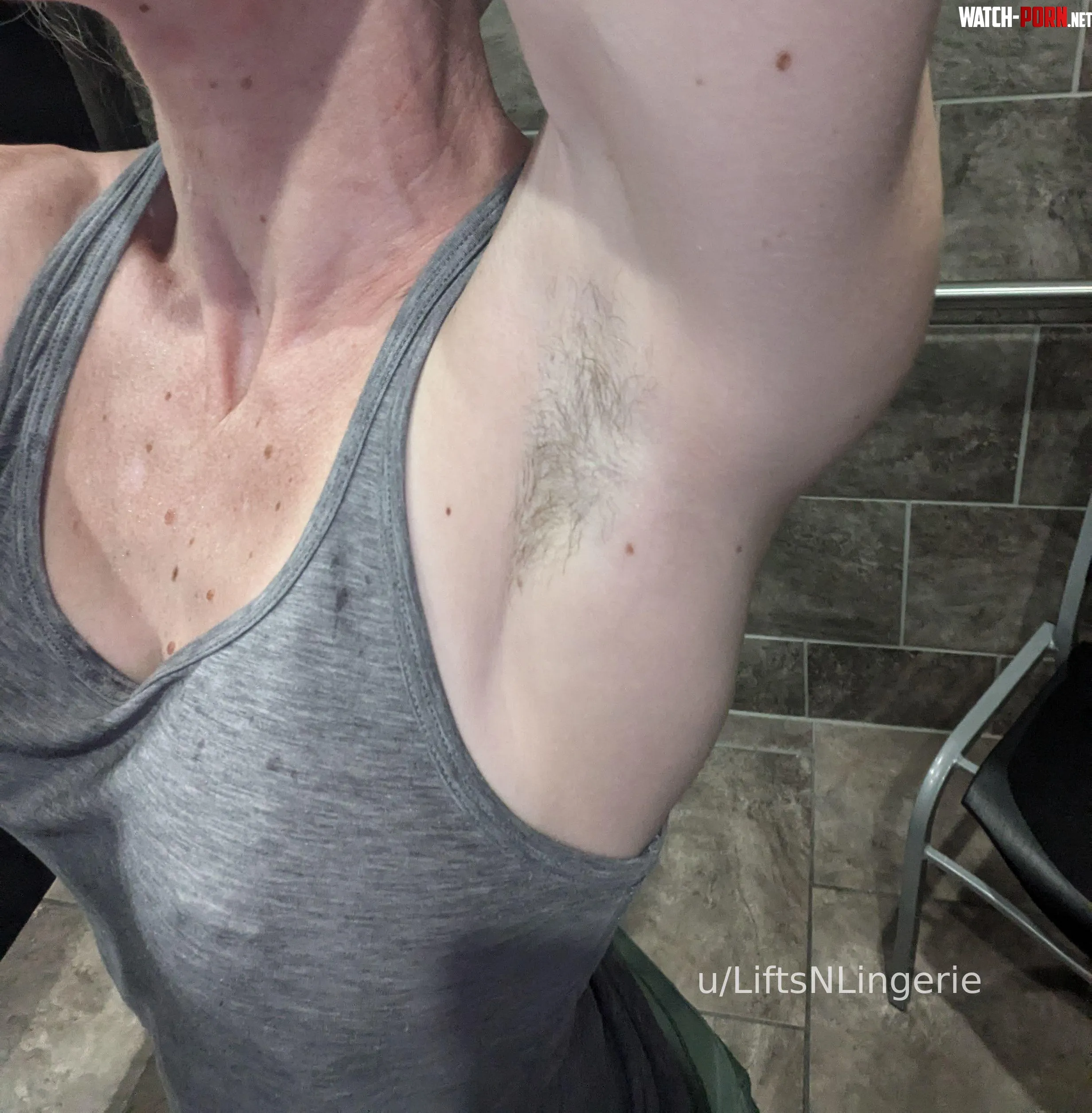 You can see the sweat glisten in my armpit from an amazing workout by LiftsNLingerie