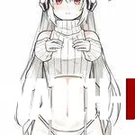 LF color source whitehair redeyes hairornament virgindestroyersweater midriff handsonownchest 1girl by alternativeprophet