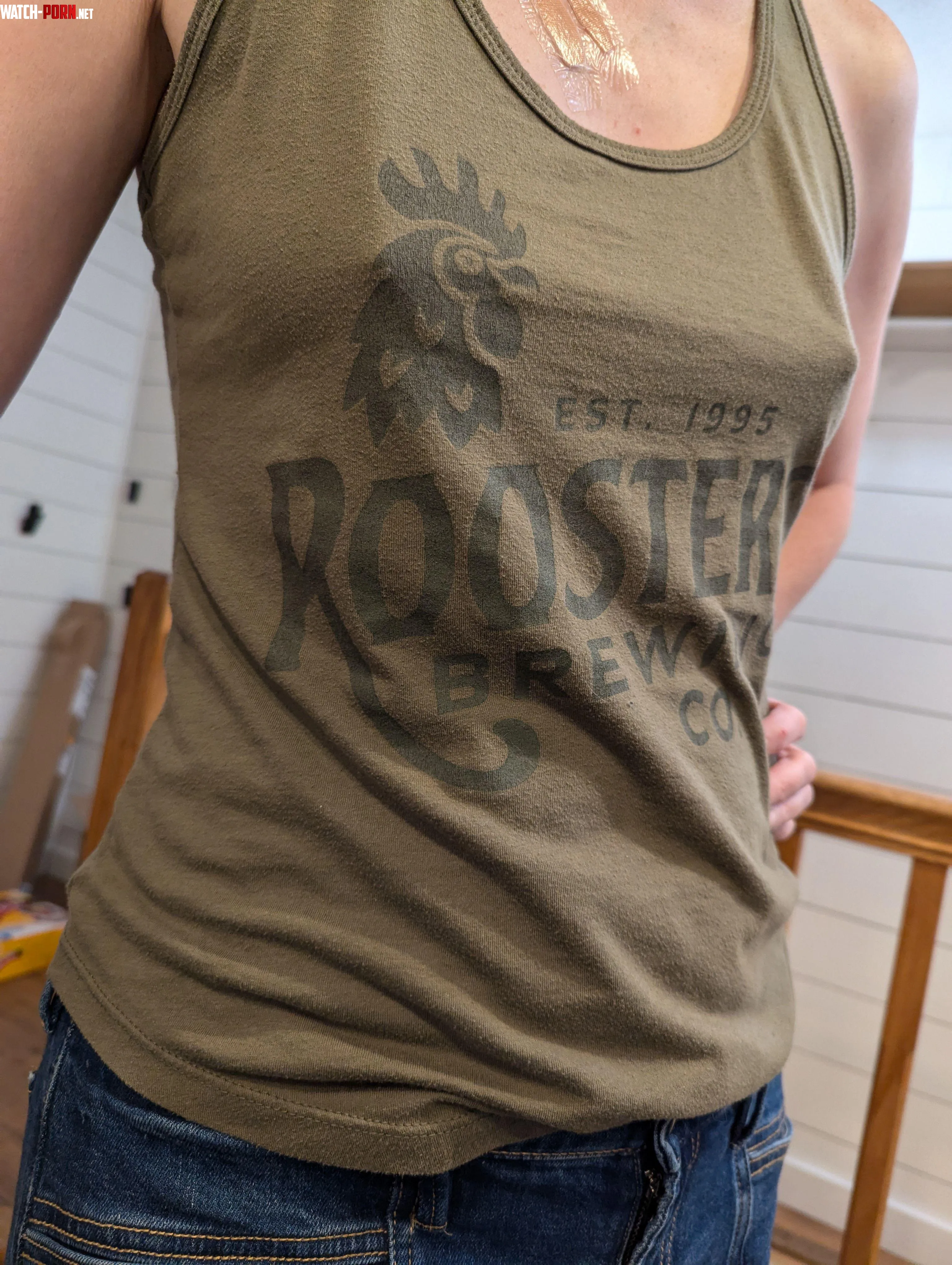 Braless in a tanktop A brewing company tanktop even by TOYST_OF