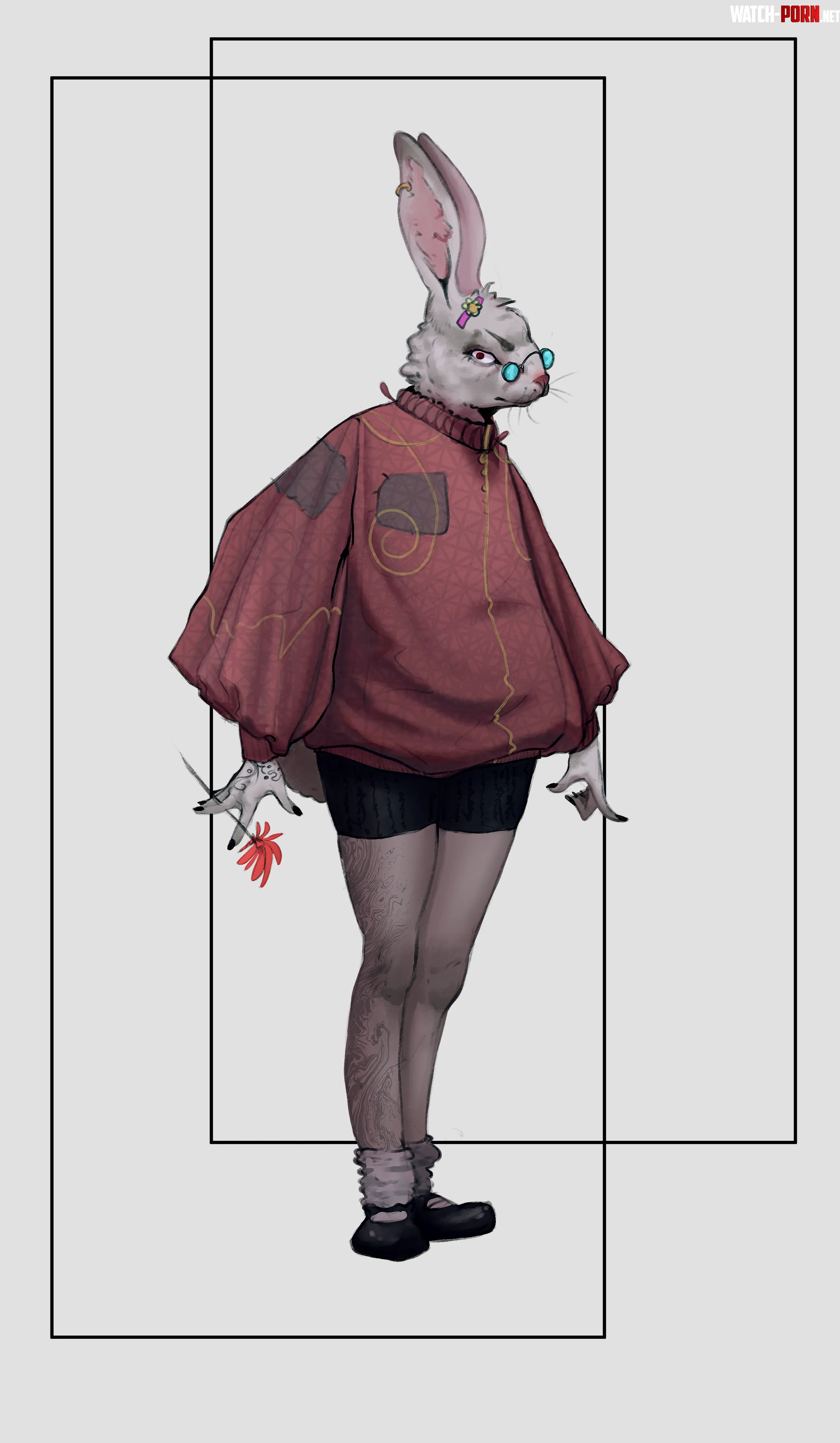 red flower bunny ART by me by MKigue