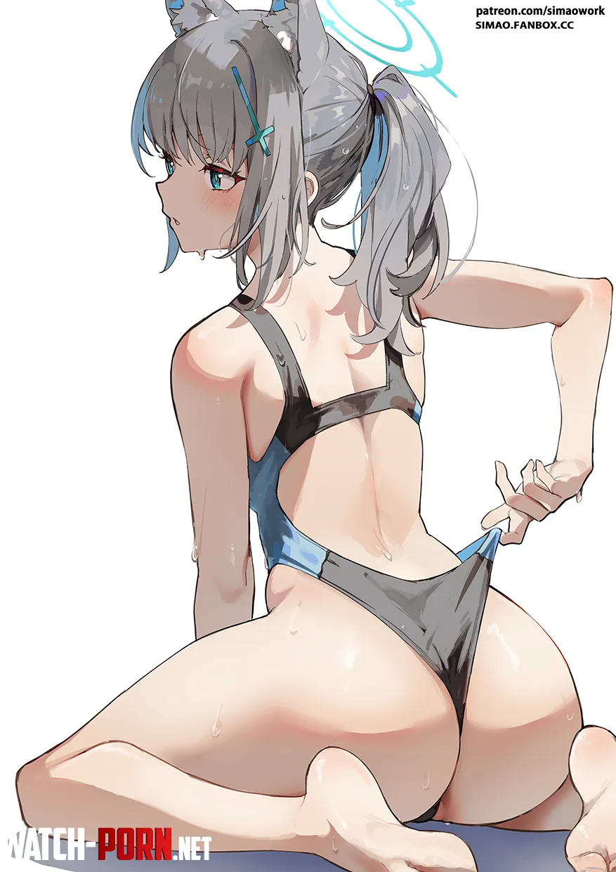 Shiroko pulling on her swimsuit  by marxsander2016