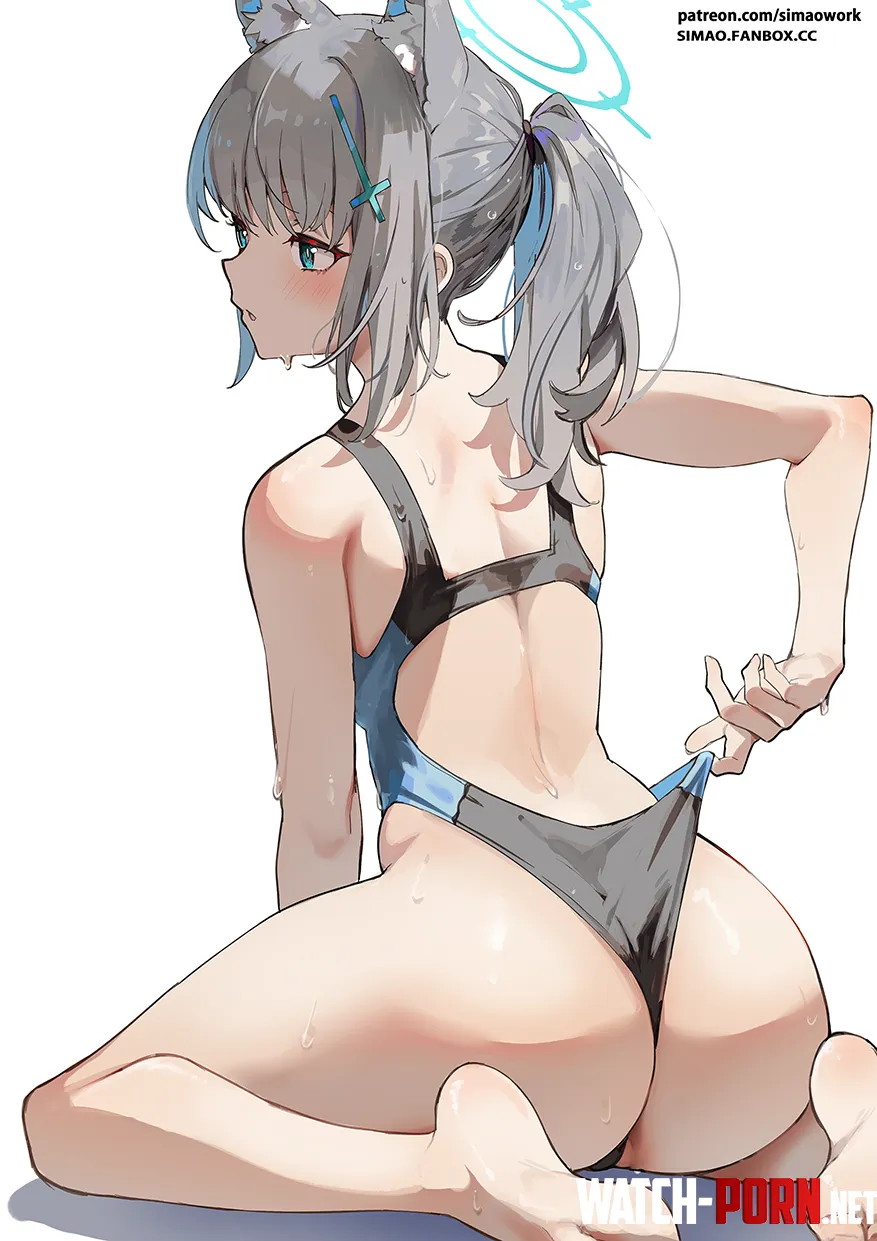 Shiroko pulling on her swimsuit  by marxsander2016