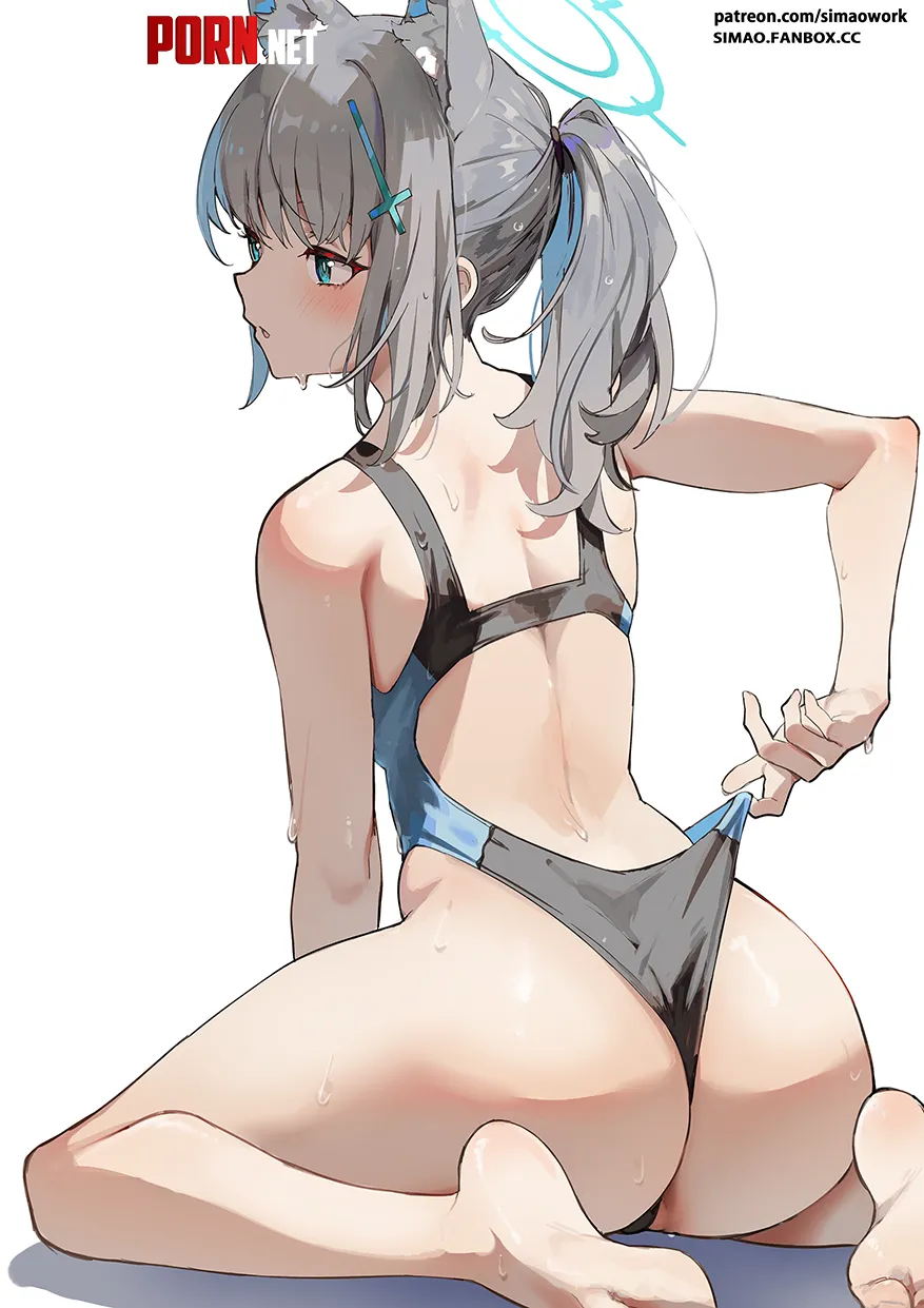 Shiroko pulling on her swimsuit  by marxsander2016